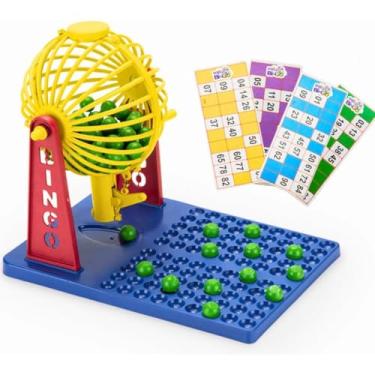 Imagem de Jogo Bingo 12 Cartelas Com Globo Giratório 90 Bolinhas Para Festa Evento