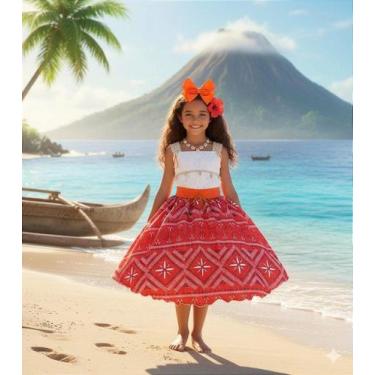 Imagem de Vestido Temático Infantil Luxo Moana - Modelo 3 - Tecido Microfibra - 
