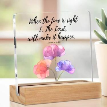 Imagem de Prayer Placa de acrílico cristã floral com suporte de madeira, presentes cristãos para mulheres, decorações de mesa motivacionais, presentes inspiradores para mulheres amigas colegas de trabalho