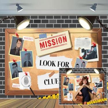 Imagem de 3 x 2,4 m, agente espião, pano de fundo, desenho animado, crime, assassinato, suspeitos, fotos, evidências, fundo de missão secreta, decoração de festa de aniversário de espião, adereços para fotos