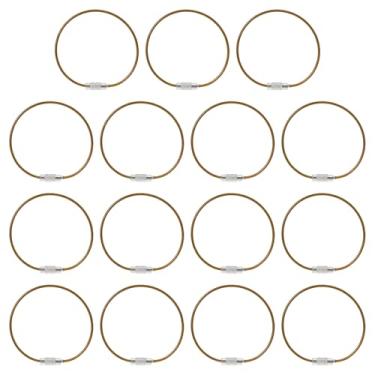 Imagem de Cabo de chaveiro de fio de 15 cm de comprimento, pacote com 15 anéis de aço inoxidável para etiqueta de bagagem, anel de cabo, amarelo