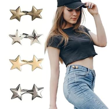 Imagem de Conjunto de 8 botões de estrela para calças de ganga soltas reutilizáveis com clipe de estrela de metal para roupas, vestidos, saias, acessórios de decoração