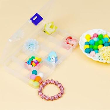 Imagem de Organizador de contas de 15 grades, caixa de armazenamento de plástico removível, organizador transparente modular com divisórias ajustáveis para contas, joias, artesanato e suprimentos de bricolage