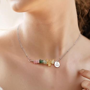 Imagem de Colar de prata para mulheres, retrô, pedra natural, constelação, zodíaco, pingente de horóscopo, ajustável, de aço inoxidável, delicado, joia para homens do zodíaco, presentes do dia a dia, 17.8+2