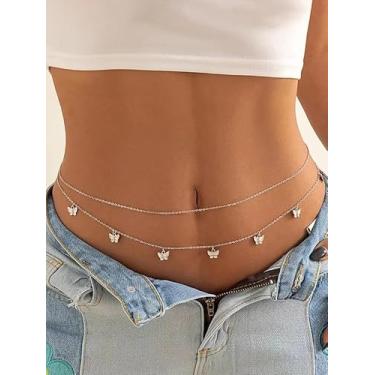Imagem de Corrente de cintura multicamadas de borboleta, banhada a ouro, verão, praia, retrô, boêmia, sexy, com contas, corrente de biquíni, joia étnica vintage, presente de festa para mulheres amigas