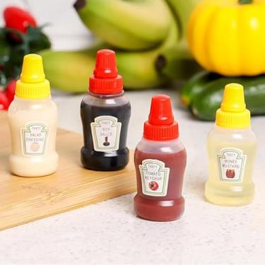 Imagem de 4 peças mini garrafa de espremer molho reutilizável molho de tomate, salada de mel, piquenique, bento, recipiente pequeno, acessórios de cozinha
