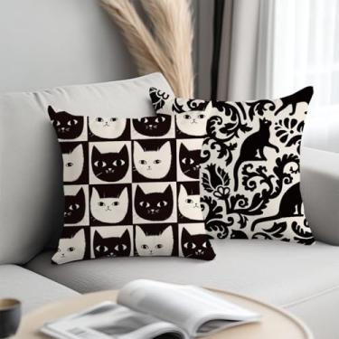 Imagem de Conjunto de 2 capas de almofada para gatos 45,7 x 45,7 cm, decoração de gato, capas de almofada, protetores, capas de almofada, casa de fazenda, quarto, casa, sala de estar, decoração para sofá-cama