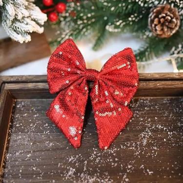 Imagem de Laço de lantejoulas de Natal elegante tecido glitter decoração de laço para guirlanda de árvore enfeite de presente festivo (vermelho-1 peça)
