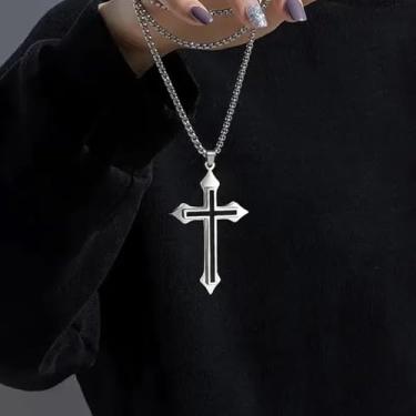 Imagem de Colar de cruz de Jesus de aço de titânio simples, colar masculino com pingente de liga metálica, corrente pendurada em prata