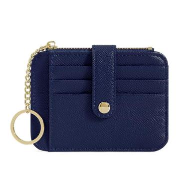 Imagem de Carteira feminina com bolso frontal – Suporte fino para cartão de crédito com chaveiro destacável, Azul marinho D, Porta-cartão de crédito fino com chaveiro destacável