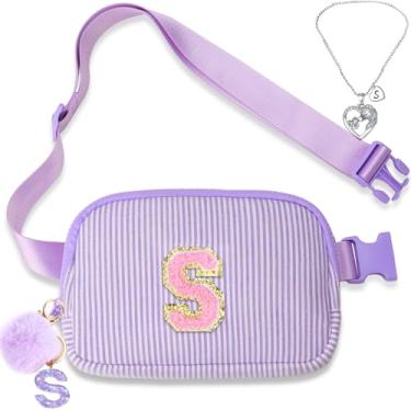 Imagem de Bolsa de cinto para meninas - Bolsa transversal feminina com inicial para presentes de aniversário para 5, 6, 7, 8, 9, 10, 11, 12, 13 anos, P, Roxo TW, P