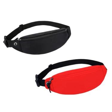Imagem de Pochete pequena, pacote com 2, bolsa de cintura de nylon impermeável com zíper, mochilas leves para quadril para homens e mulheres (preto + vermelho)
