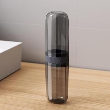 Imagem de Estojo de escova de dentes de viagem, suporte de plástico portátil com copo de enxaguante bucal e capa para pente de escova de dentes, recipiente de armazenamento de escova de dentes para escola