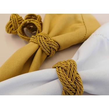 Imagem de Porta Guardanapo Náutico Decorativo, Kit 6 Peças, Cordão Trançado para Mesa Posta, Anel de Guardanapo em Tecido Linho, Laço Clássico, Vermelho (Dourado)