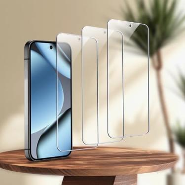 Imagem de Pacote com 3 películas de vidro temperado para Google Pixel 9 Pro XL/Pixel 10 Pro XL, dureza 9H, transparente, antiarranhões, sem bolhas