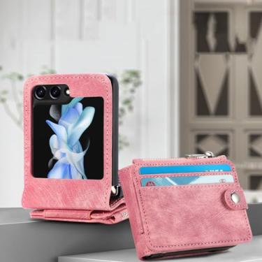 Imagem de para samsung z flip 5 Proteção Bolsa de couro vintage capa para Samsung Galaxy Z Flip 5 5G Flip5 Zflip5 porta cartão Funda, rosa, para Samsung Z Flip 5