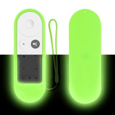 Imagem de Capa protetora para controle remoto Google Chromecast Voice TV 2020, capa de silicone antiderrapante à prova de choque, lavável com cordão (brilha em verde escuro)
