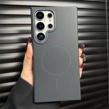 Imagem de HJZSZX Capa protetora para Samsung S24 FE, capa protetora rígida de PC fosca de luxo à prova de choque, capa magnética para carregamento sem fio (para Sam S24 FE/cinza BX FG)