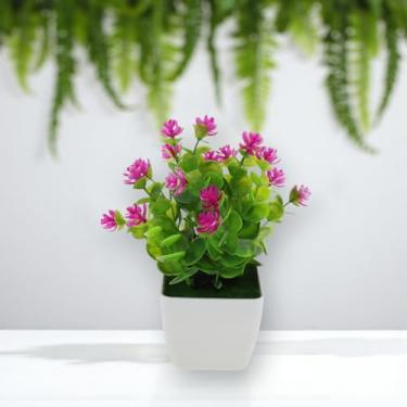 Imagem de Generic 1 arranjo artificial de plantas artificiais de eucalipto e lótus vermelho plástico 7,5 x 7,5 x 19 cm