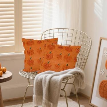 Imagem de Capa de almofada de Halloween fantasma fofo almofada decorativa de pelúcia macia para decoração de varanda de sofá-cama 45,7 cm x 45,7 cm (45,7 cm x 45,7 cm, abóbora)