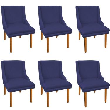 Imagem de Kit 6 Cadeiras de Jantar Suede Azul Marinho Pés Palito