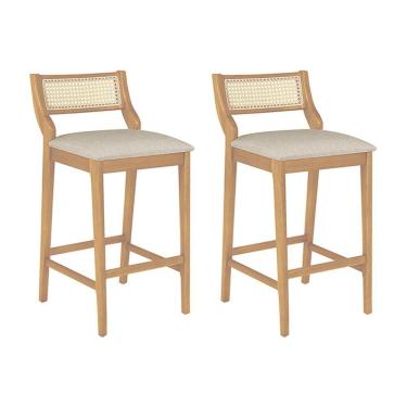 Imagem de Conjunto 2 Cadeiras De Jantar Lagum Conforto Estofada Jequitibá Terra Linho Cinza Palha Sextavada