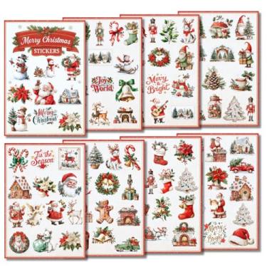 Imagem de 100 peças de adesivos vintage de Natal, adesivos decorativos vintage de Papai Noel para festas, presentes de Natal para crianças e adolescentes, adesivos impermeáveis para scrapbook, cartões