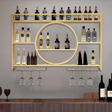 Imagem de Prateleiras De Bar De Barras De Parede Para Casa, Pub, Porta-vinhos Para Armário, Prateleiras De Parede Finas Para Quarto, Prateleiras De Bar Para Casa, Pub Para Casa, Dec, Gold, 100 * 15 * 80cm
