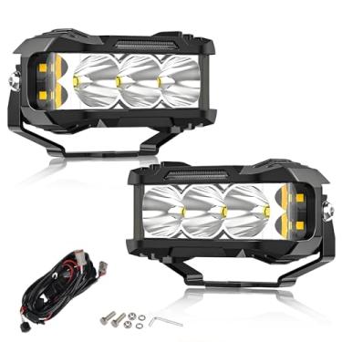 Imagem de GSOWO Luzes de condução LED de 72 W, 10 x 6 cm, refletores de cubo offroad para atirador lateral retangular com DRL âmbar, feixe combo de 270 graus, 6 modos, luzes auxiliares brancas/âmbar/amarelas