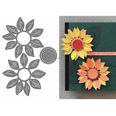 Imagem de DzIxY Matrizes de corte de metal de girassóis patchwork para kit de fabricação de cartões, conjunto de recortes de papel, estêncil, suprimentos, modelos de máquina