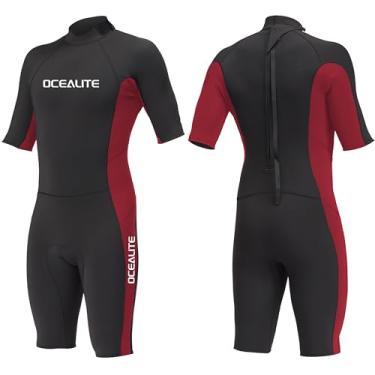 Imagem de Ocealite Roupa de mergulho masculina de neoprene com zíper nas costas de 3 mm, ponto flatlock, leve, surfe, paddleboarding, com bolso para chave (homens de 3 mm, vermelho, 3GG)