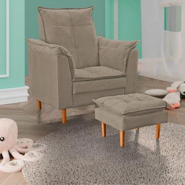 Imagem de Poltrona De Amamentação Com Puff Quarto De Bebê Liz Suede Cor:bege Escuro