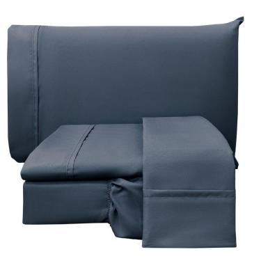 Imagem de Jogo De Cama Lençol Casal Conforto Percal 300 Fios 4 Peças - Azul