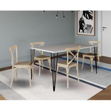 Imagem de Jogo De Mesa Elen Retangular 140X80Cm Branco Com 4 Cadeiras Katrina Off White Assen - Branco