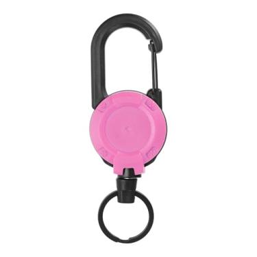 Imagem de PATIKIL Chaveiro retrátil, porta-crachá retrátil resistente, carretel de crachá, clipe de chaveiro com cordão de aço de 59,9 cm, quintal para chaves, pesca, ciclismo, caminhada, mochila, rosa