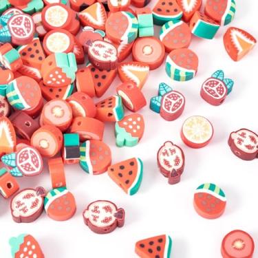 Imagem de Spritewelry 100 contas de argila de polímero de frutas, 10 estilos, contas de frutas mistas, berloque, frutas vermelhas, contas espaçadoras de doces para fazer joias, colar, pulseiras