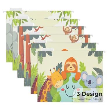 Imagem de Y YOMA Pacote com 6 pastas de arquivo decorativas tamanho carta para crianças, pasta suspensa fofa para arquivo, escritório, casa, com abas ajustáveis de corte 1/5, 3 lindos designs de animais