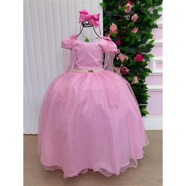 Imagem de Vestido Longo de Formatura Rosa Chiclete com Glitter e Detalhes em Dia