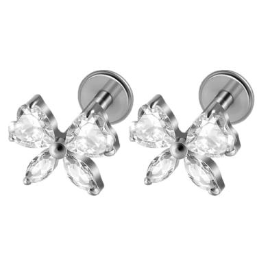 Imagem de Piercingpops 2 peças de piercing planeta coração zircônia cúbica labret 16 g minúsculo G23 titânio cartilagem traseira plana tragus concha helix escalador brincos Lip Monroe para mulheres ou homens