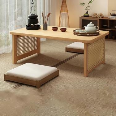 Imagem de HYUIO Mesa de chão japonesa, mesa baixa de madeira, vime, pequena, mesa de café, mesa de café baixa, fácil de montar, tamanho grande, mesa baixa para sala de estar, tatame, escritório, varanda de chá.