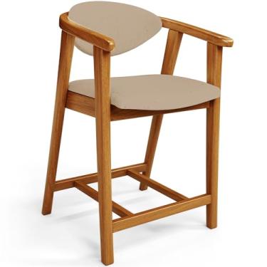 Imagem de Banqueta Baixa Para Cozinha Sala de Jantar Bancada Cecília L02 Linho Bege Escuro - Lyam Decor