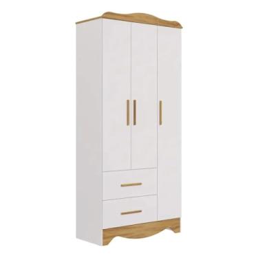 Imagem de PEROBA - Guarda Roupa Infantil Bebe Clara 3 Porta Lisa BrancoAmêndoa