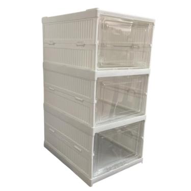 Imagem de Armário Vertical Dobrável Multiuso, Branco, PP e PS, 3 Compartimentos, 34,5x25,5x54cm, Portas Transparentes, para Casa e Escritório