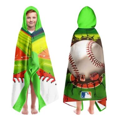 Imagem de CZZDERAM Toalhas de praia com capuz para meninos com estampa de beisebol para crianças de 4 a 8 anos, toalhas de banho com capuz para crianças adolescentes meninos 76 x 127 cm de secagem rápida verde