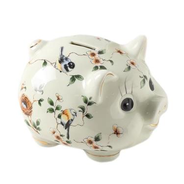 Imagem de ZABEES Cofrinho de cerâmica cofrinho de porco padrão requintado presentes pipráticos fofos para aniversário, cofrinho para porco