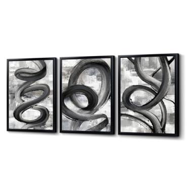 Imagem de SkenoArt Arte de parede abstrata preta e cinza arte de parede com tinta abstrata ilustração abstrata para sala de estar quarto decoração de escritório em casa emoldurada pronta para pendurar 30 cm x