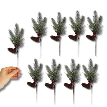 Imagem de Kit com 10 Galhos, Buquês artificial de Natal Decorativo 30cm com Pinha e Frutinhas Vermelhas | Enfeite Natalino Realista para Árvore, Guirlandas e Arranjos | Decoração Festiva Azevinho