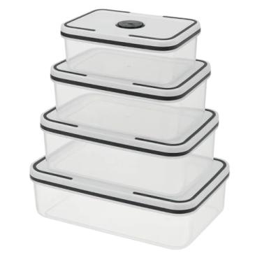 Imagem de Conjunto 4 Potes Herméticos Quadrado de Plástico Com Tampa Transparente Organizador Alimentos Geladeira e Armário