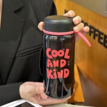 Imagem de Garrafa de água potável transparente equipamento de academia à prova de vazamento garrafas de água de leite portátil (preto-600 ml)