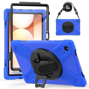 Imagem de Lunivop Capa compatível com Samsung Galaxy Tab A11 Plus, 28 cm, suporte giratório de 360° / alça de mão com protetor de tela integrado, capa resistente para tablet Samsung Tab A11+ Plus azul